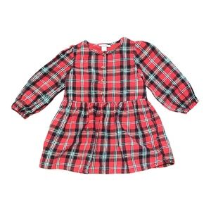 Cat & Jack Red Plaid Holiday Dress 2T Long Sleeve, Red & Green Tartan Plaid, EUC